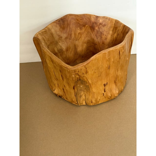 Mid-Century Modern Vintage Hand-Carved Live Edge Root Wood Deep Bowl For Sale - Image 3 of 5