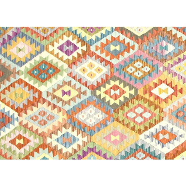 Contemporary Afghan Maimana Kilim. Hand woven with wool on wool foundation by the Maimana tribes of Northern Afghanistan....