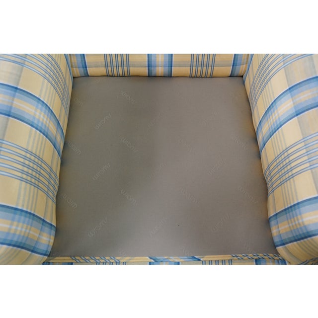 Yellow Vintage Swaim Yellow & Blue Plaid Down Filled Library Club Skirted Arm Chair For Sale - Image 8 of 18