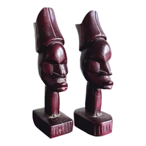 Vintage African Hand-Carved Wooden Bookends