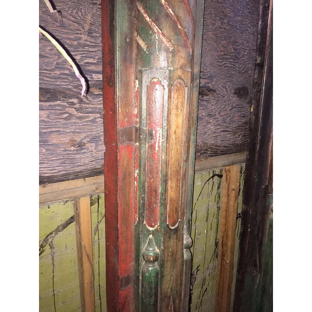 1920s Vintage Painted Carved Wall Mounted Teak Wood Columns- A Pair For Sale - Image 9 of 13