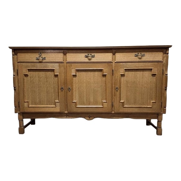 Danish Brutalist Oak Sideboard, 1960s Architectural Design For Sale