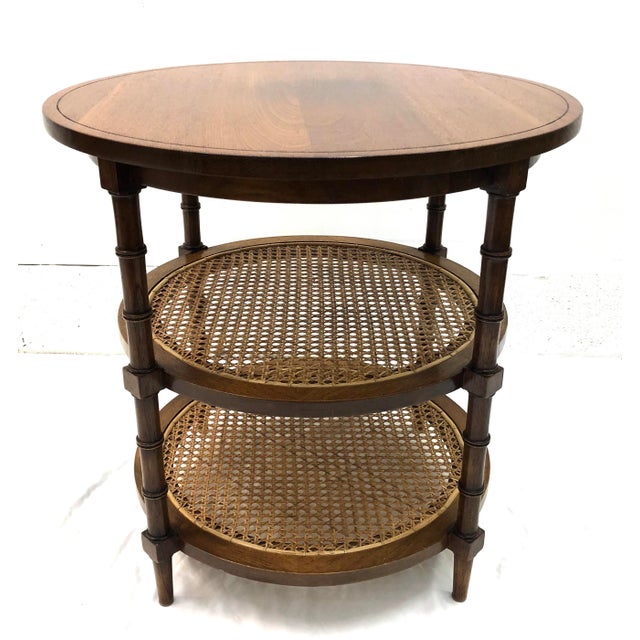 English Colonial Mahogany Round Side Table 3Tier Cane Shelves Chairish
