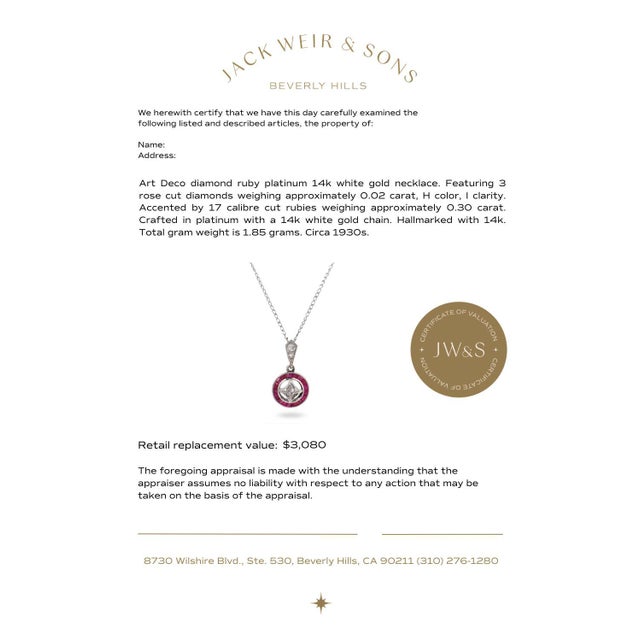 1930s Art Deco Diamond Ruby Platinum 14k White Gold Necklace For Sale In Los Angeles - Image 6 of 6