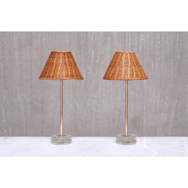 Table Lamps in Brass, Glass and Rattan from Falkenbergs Belysning, 1960s, Set of 2 For Sale - Image 12 of 12
