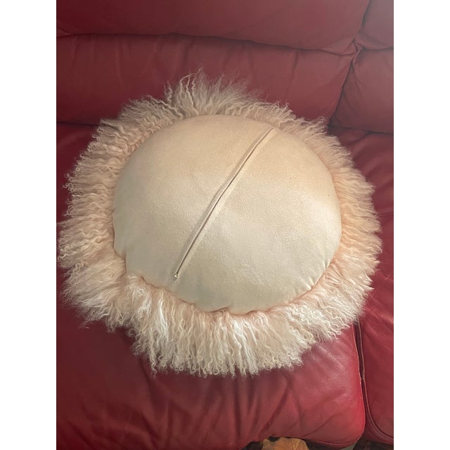 Blush Pink Mongolian Fur Round Pillow For Sale - Image 4 of 4