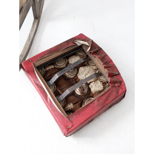 Antique Wooden Rocking Chair With Red Upholstered Seat For Sale - Image 15 of 16