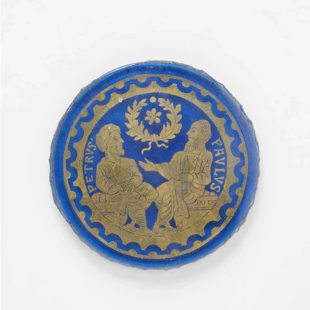 Venetian Blue Glass Romanesque Revival Medallion circa 1890 was produced by the Venice & Murano Glass & Mosiac Co....