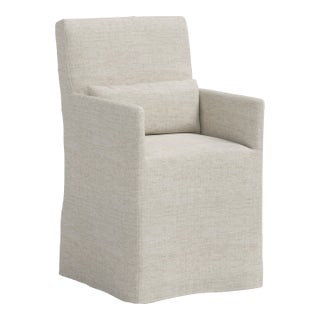 Stoffer Home x Cloth & Company Lindy Slipcover Dining Arm Chair in Relaxed Linen Zinc For Sale
