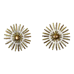 Mid-Century Modern Brass & Copper Sunburst Wall Art Medallions
