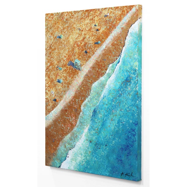 Beach From Above Ii - Coastal Waterscape Beach Scene Painting on Canvas - Original Artwork by Kathleen Keifer For Sale - Image 9 of 10