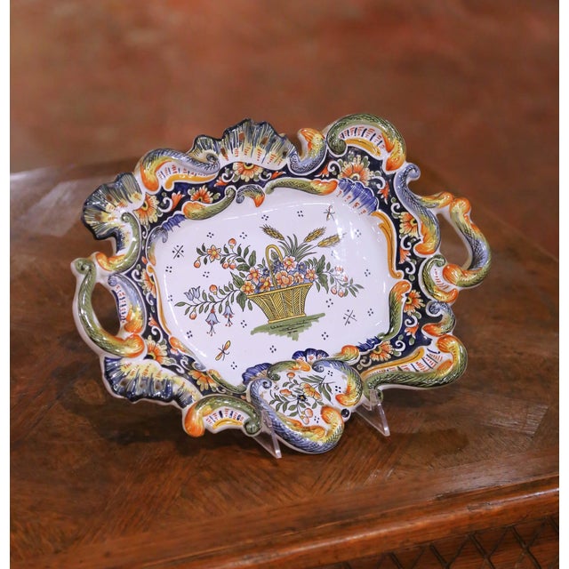 French 19th Century French Rouen Faience Decorative Vide-Poche Dish For Sale - Image 3 of 10