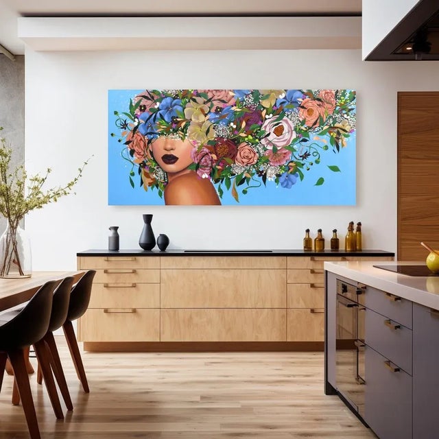 Textile Angela - Floral Portrait Original Artwork by Sally K For Sale - Image 7 of 9