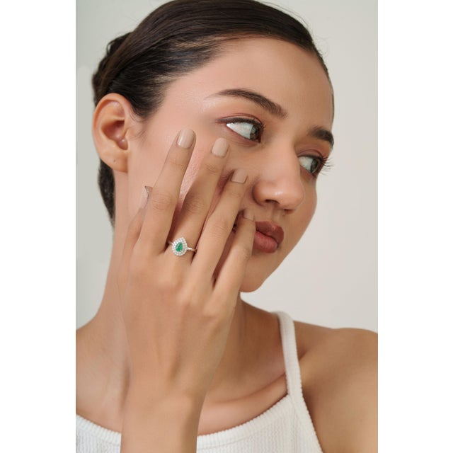 VRJewels 14k Gold Emerald Diamond Double Halo Vintage Engagement Ring Size 5.5 For Sale - Image 11 of 16