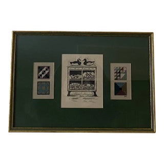 Vintage Drawing/Cross Stitch Artwork - Signed and Framed For Sale