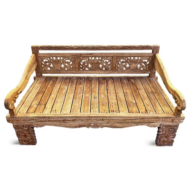 Hand carved vintage teak wood twin size daybed. Beautiful details and original piece from Java, Indonesia. Seat height is...