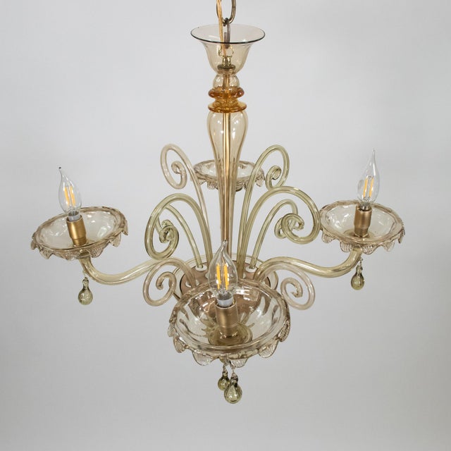 Mid-Century Modern Mid Century Neo-Rococo Golden Amber Murano Chandelier For Sale - Image 3 of 12