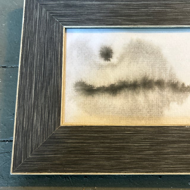 Contemporary original abstract landscape black ink watercolor painting. Painting measures 6x4 and overall in frame...