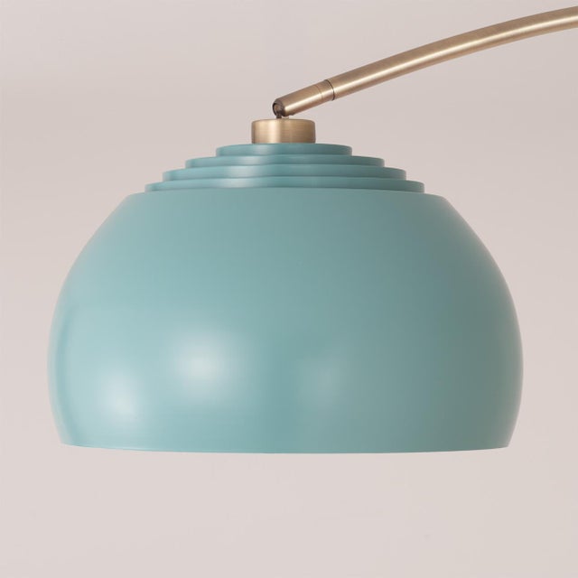 Nova 1980s Nova of California Dark Walnut Mid Century Floor Lamp - Modern Arc Lamp, Half Dome Blue Shade, Dimmable Light FIxure For Sale - Image 4 of 11