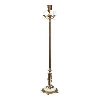 1930's Ornate Brass & Alabaster Torchiere Floor Lamp For Sale