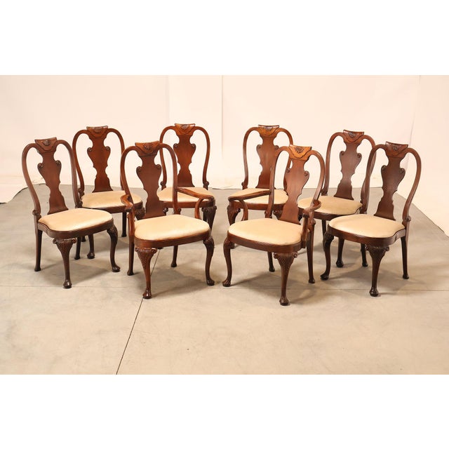 High Quality American Made Set of Eight Mahogany Dining Chairs with Shell-Carved Crests and Upholstered Seats, Includes...