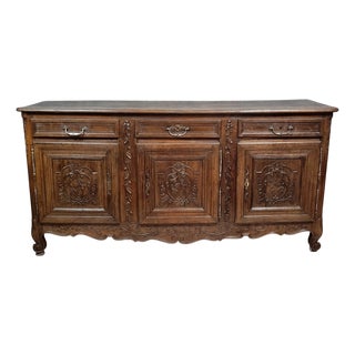 Antique Louis XV Sideboard in Carved Oak, 1750 For Sale