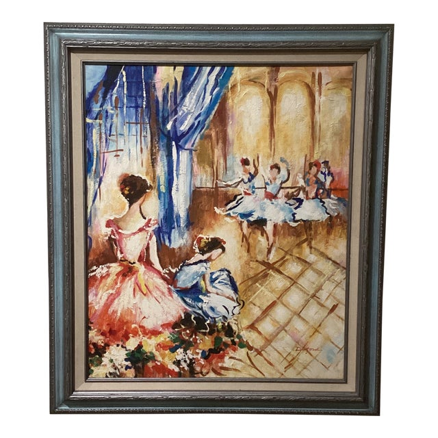 Vintage Impressionistic Rich Colors Ballerinas Oil Painting Signed by Artist For Sale