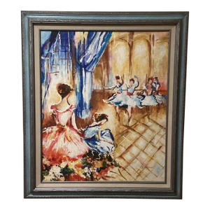 Vintage Impressionistic Rich Colors Ballerinas Oil Painting Signed by Artist