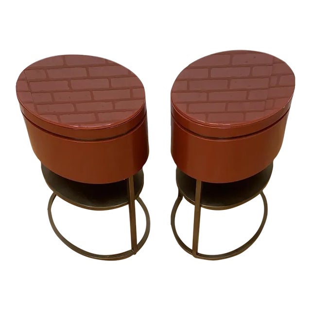 Vintage Contemporary Custom Designed Oval Side Tables - Pair For Sale