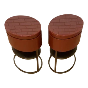 Vintage Contemporary Custom Designed Oval Side Tables - Pair