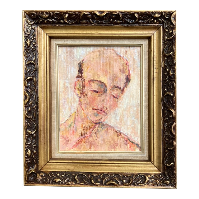 1970’s Modernist Male Portrait Painting Vintage France Frame For Sale