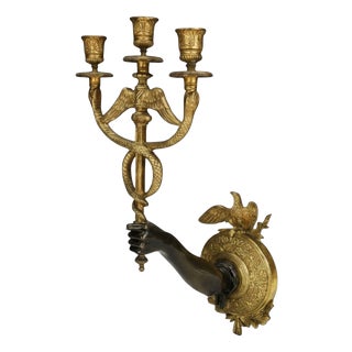 French Empire Ormolu and Bronze Three-Light Wall Sconce with Caduceus Arm, 1880 For Sale