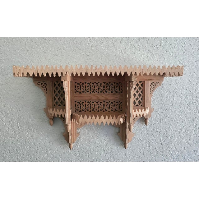 Handmade Moroccan Carved Wall Shelf – Natural Wood Finish For Sale - Image 10 of 12