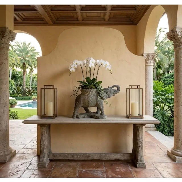Vintage Weathered Cast Stone Elephant Garden Planter For Sale In West Palm - Image 6 of 12