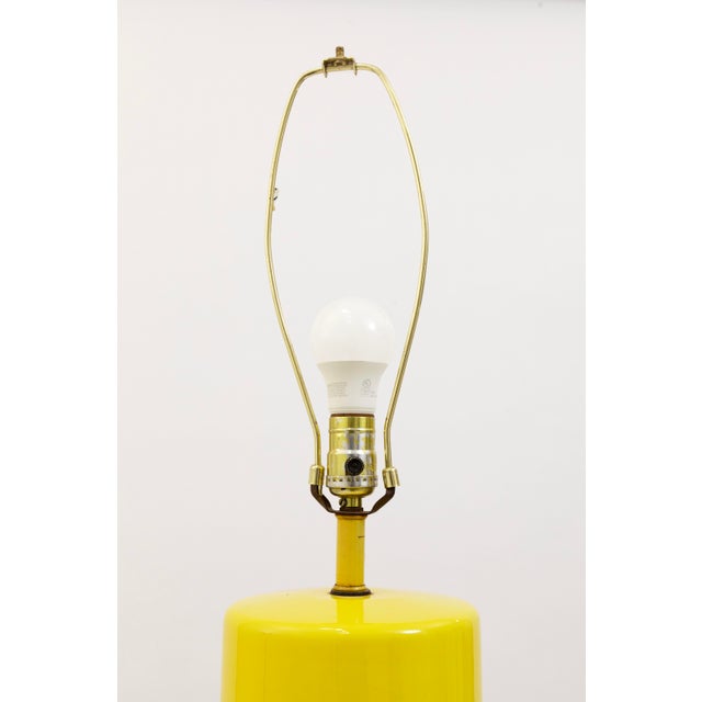 1970s Pair of 1970s Glossy Yellow Cylindrical Ceramic Table Lamps For Sale - Image 5 of 5
