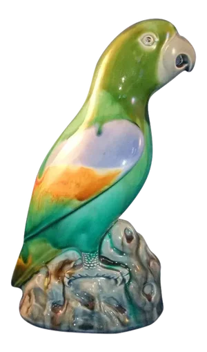 Antique Late 19th Century English Minton Majolica Pottery Drip Glazed Parrot in the Chinese Kangxi Taste