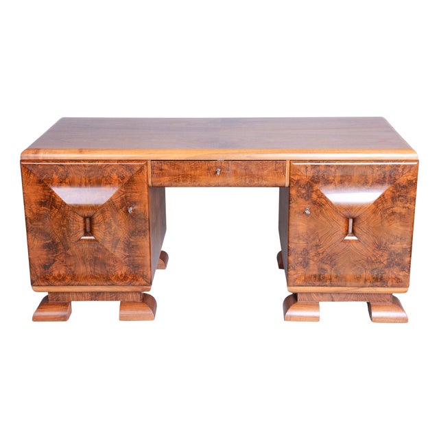 Art Deco Writing Desk in Mahogany & Walnut, Czech, 1920s For Sale