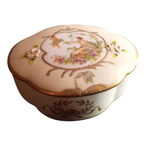 1950s Handpainted Porcelain Trinket Dresser Box