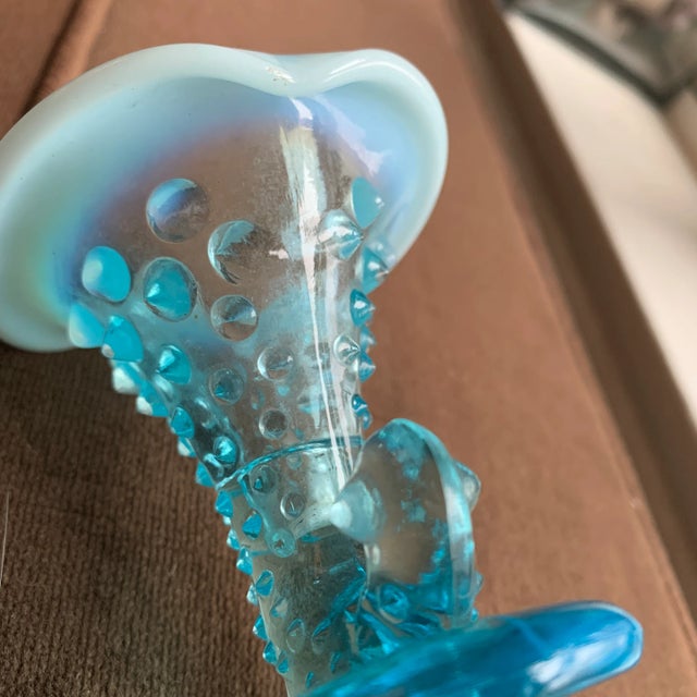 Small Vintage Blue and Opalescent Hobnail Glass Cornucopia Horn For Sale - Image 12 of 13