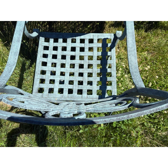 Traditional Handsome Cast Aluminum Garden Table With Six Chairs For Sale - Image 3 of 11