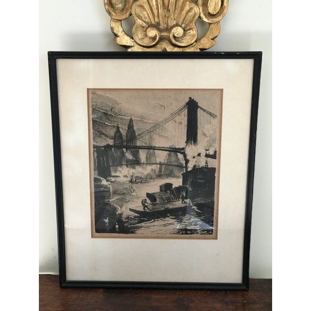 19th Century "Brooklyn Bridge" Lithograph Print by Margret Hars Swanson, Framed For Sale - Image 11 of 11