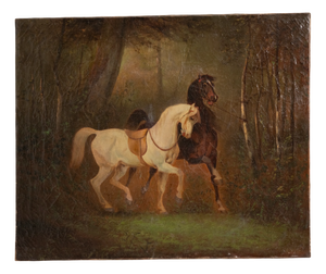 Two Horses, 1820-1840, Oil on Canvas, Framed