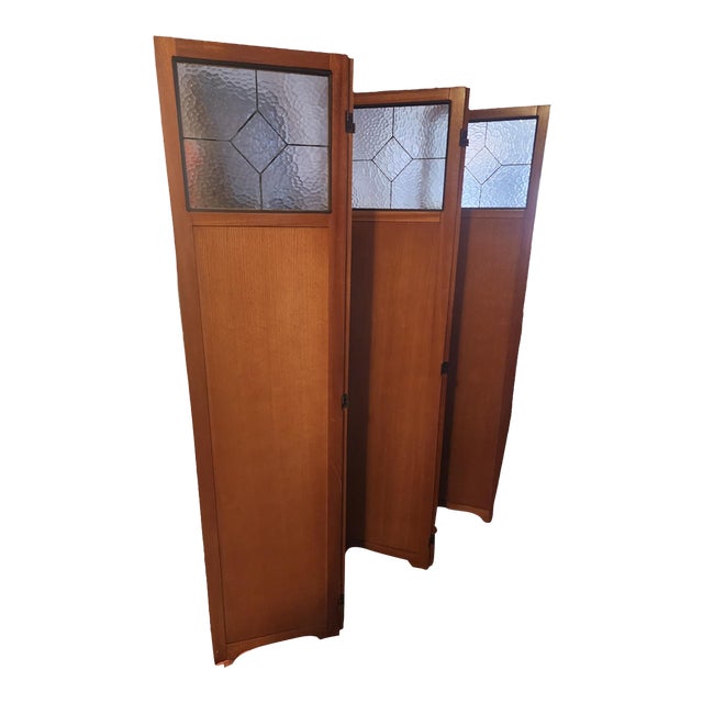 Antique Edwardian Cherry and Leaded Glass Room Divider Chairish
