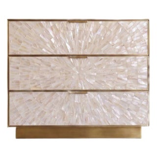 Arcana Mother-of-Pearl & Brass Three-Drawer Nightstand by House of Jaipur For Sale