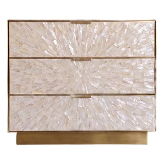 Arcana Mother-of-Pearl & Brass Three-Drawer Nightstand by House of Jaipur For Sale