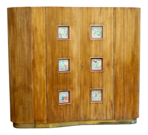 Bamboo Wardrobe Cabinet with Illustrations, Italy, 1950
