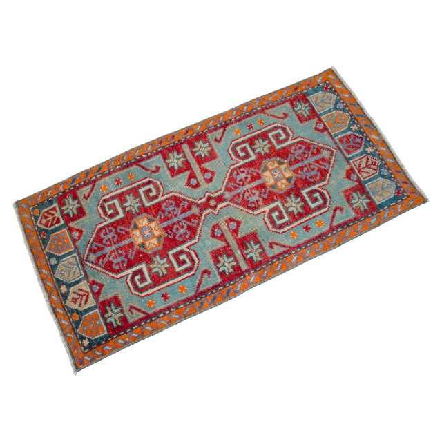 1970s 1970s Vintage Turkish Rug Hand Knotted Small Rug Mat Enrty Decor Kitchen Rug For Sale - Image 5 of 9