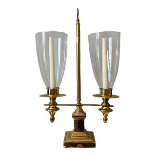 Vintage Mid Century Brass 2 Arm Student Hurricane Candle Lamp For Sale