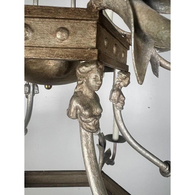 1930s 1930s Monumental Two-Tiered 12-Light Silvered Chandelier W/ Crown For Sale - Image 5 of 16