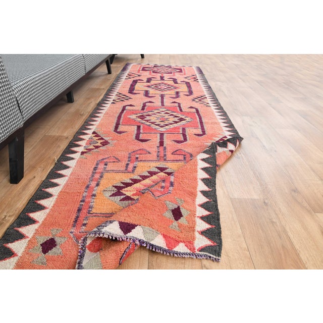 1970s 1970s Vintage Handmade Wool Cotton Pink Runner Rug For Sale - Image 5 of 11